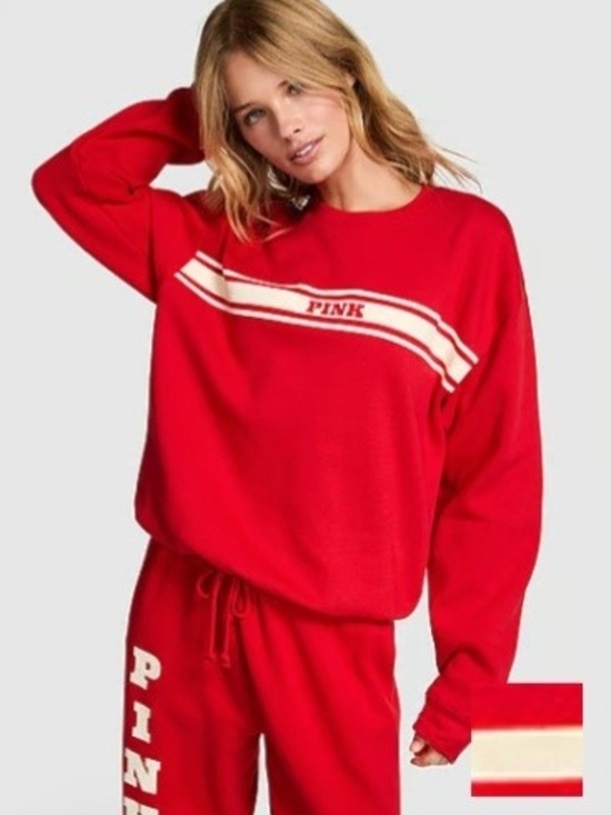 PINK Victoria's Secret Jackets & Blazers - PINK Red Sweatshirt with Cream Stripe Detail
